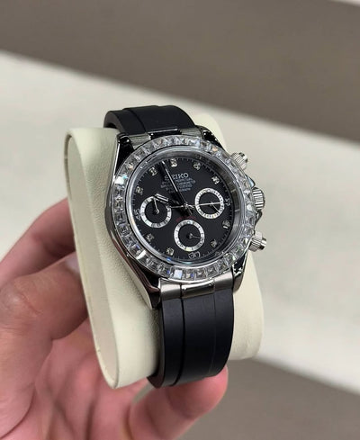 SEIKOLUXE SEITONA – Moissanite Diamond Chrono Mod (Black Dial Edition)