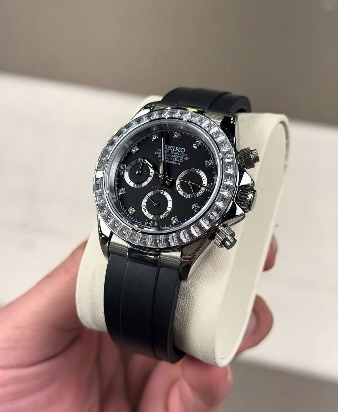 SEIKOLUXE SEITONA – Moissanite Diamond Chrono Mod (Black Dial Edition)